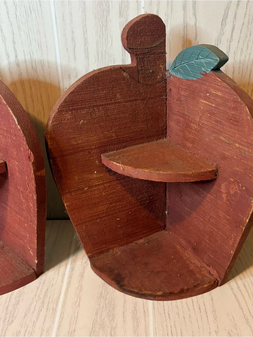 Wooden Apple-Shaped Wall Shelf Rack Set Of 2 Kitsch
